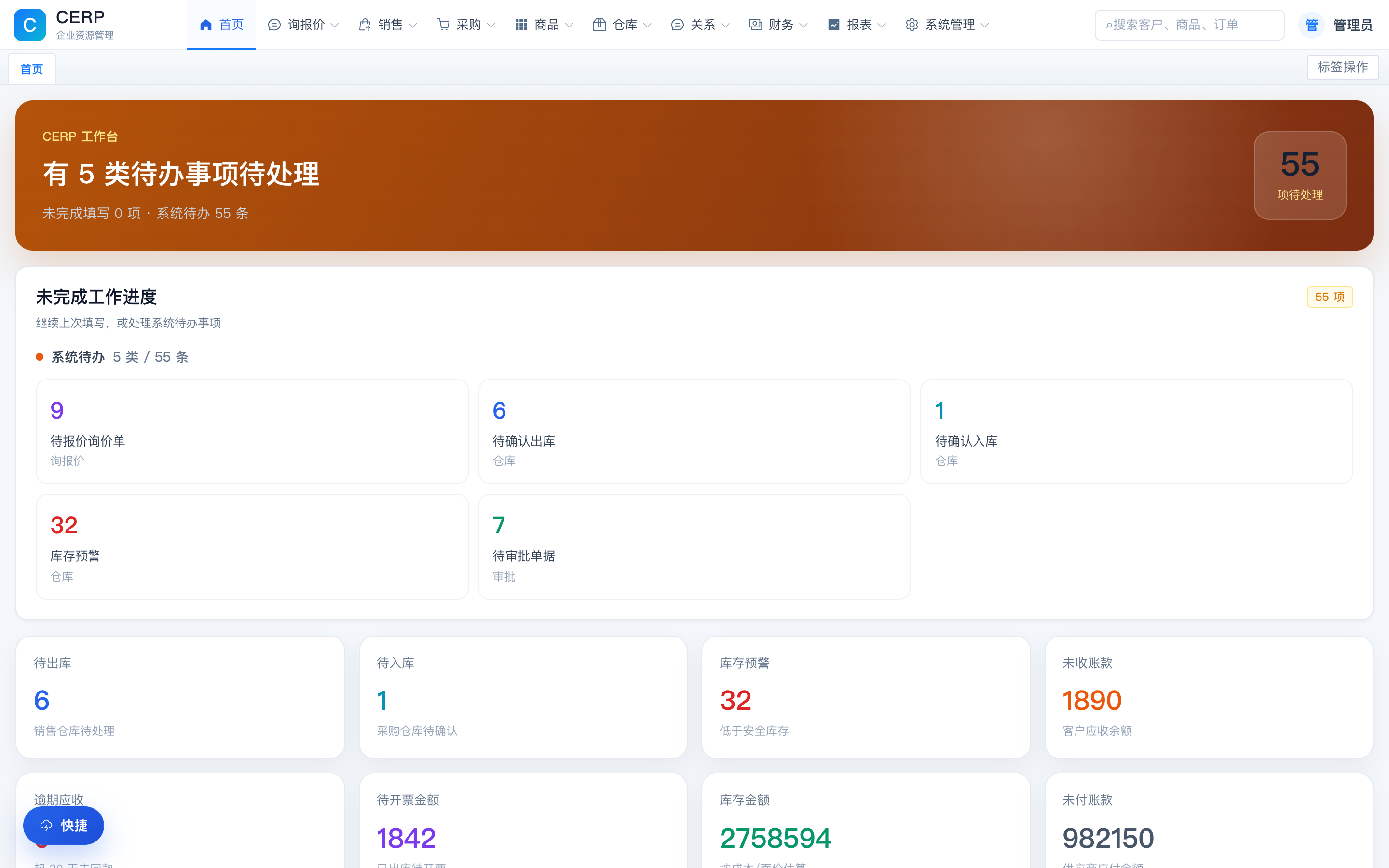 经营工作台 · 待办与业务概览